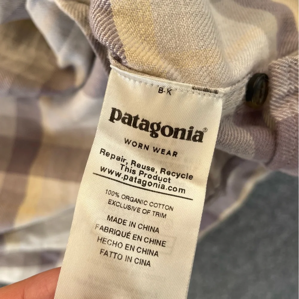 Patagonia Plaid Button-Down Shirt in Lavender, Cream, and Gray